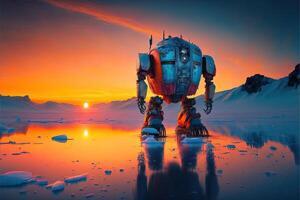gefroren Roboter auf Eis Planet Illustration generativ ai foto