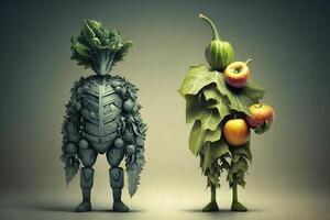Mensch gestalten Gemüse kreativ Diät Essen gesund Essen Konzept Foto von Mensch gemacht von frisch Früchte und Gemüse Illustration generativ ai