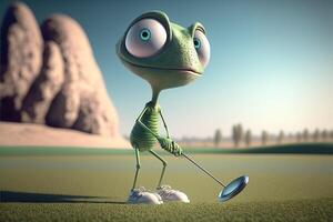 Außerirdischer spielen Golf generativ ai foto