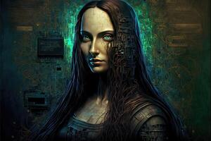 futuristisch Cyberpunk mona lisa Porträt Illustration generativ ai foto