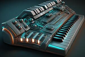 futuristisch Tastatur Musik- Klavier mit falsch Schlüssel Positionen Illustration generativ ai foto
