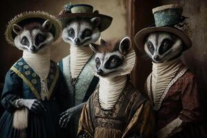 Lemur Tiere gekleidet im viktorianisch Epoche Kleidung Illustration generativ ai foto