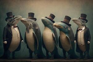 Wale Tiere gekleidet im viktorianisch Epoche Kleidung Illustration generativ ai foto