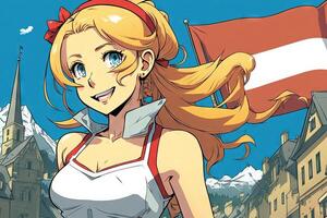schön Anime Manga Mädchen im Schweiz Illustration generativ ai foto