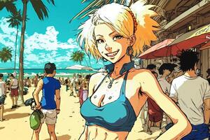 schön Anime Manga Mädchen im Pattaya Thailand Illustration generativ ai foto