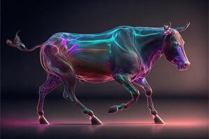 das corrida Stierkampf von das Zukunft gemacht mit ein holographisch Show das Stier ist ein Hologramm Illustration generativ ai foto