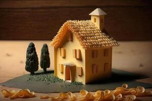 klein Haus gemacht aus von Pasta Illustration generativ ai foto