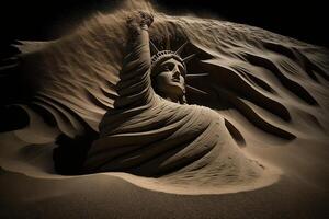 Freiheit Statue im Neu York Stadt gemacht von Sand Illustration generativ ai foto