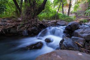 reiner Wasserstrom mit sanftem Fluss über felsiges Gebirgsgelände im Kakopetria-Wald in Troodos Zypern foto