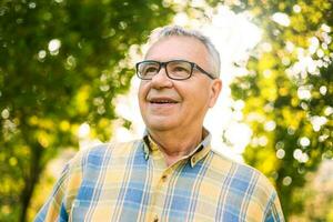 ein Senior Mann im das Park foto