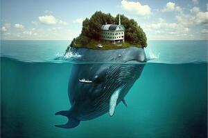 es scheint ein Insel aber es ist ein Wal unten das Wasser Illustration generativ ai foto