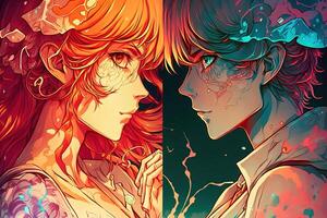 Liebe und Psyche Anime Mädchen und Mann Manga Stil Charakter Illustration generativ ai foto