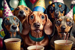 viele süß Dackel Hunde feiern Neu Jahr Illustration generativ ai foto