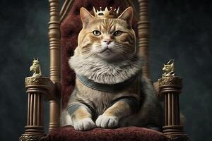 Katze König auf ein Thron Illustration generativ ai foto