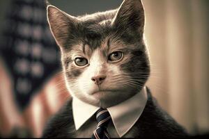 Katze wie John f Kennedy Präsident von vereinigt Zustände von Amerika berühmt historisch Charakter Porträt Illustration generativ ai foto