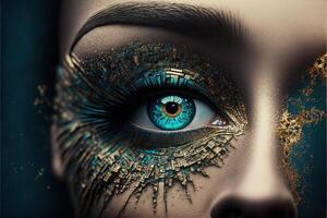 Wimperntusche Auge Maquillage von das Zukunft Steampunk Cyberpunk Detail Illustration generativ ai foto