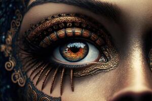 Wimperntusche Auge Maquillage von das Zukunft Steampunk Cyberpunk Detail Illustration generativ ai foto