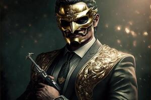 König von Narkose tragen Gold Maske Illustration generativ ai foto