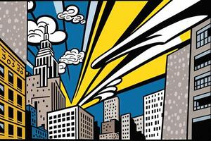 Roy Lichtenstein Stil imaginär Darstellung Neu York Stadt wenn gemalt durch Künstler Illustration generativ ai foto