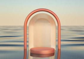 3D realistisches Luxusrundpodest auf Wasser foto