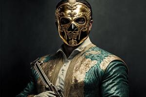 König von Narkose tragen Gold Maske Illustration generativ ai foto