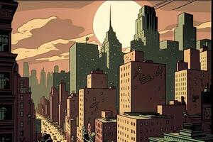 Jack Kirby Stil imaginär Darstellung Neu York Stadt wenn gemalt durch Künstler Illustration generativ ai foto