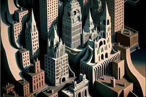 Neu York Stadt gemalt durch escher Illustration generativ ai foto