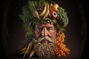 arcimboldo Stil alt weise Mann gemacht von Gemüse Gemälde generativ ai foto