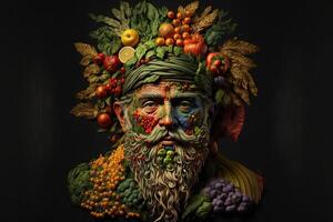 arcimboldo Stil alt weise Mann gemacht von Gemüse Gemälde generativ ai foto