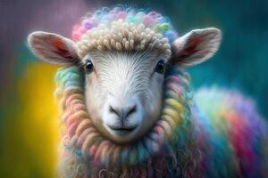 ein Schaf gemalt mit Pastell- Farben von Frühling Illustration generativ ai foto