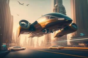 selbst Fahren fliegend Auto von das Zukunft Illustration generativ ai foto