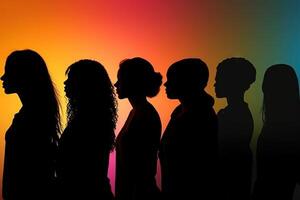 Profil Silhouette von Frauen auf bunt Hintergrund Illustration generativ ai foto