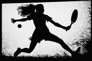 Silhouette Gliederung von ein Frau spielen Pickleball Illustration generativ ai foto