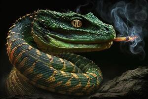 Schlange Tier Rauchen Ganja Gras Illustration generativ ai foto
