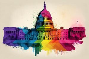 Washington dc Kapitol gemalt von Regenbogen Flagge Farben Illustration generativ ai foto
