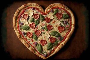 Herz Liebe Pizza rot groß Liebe, ein Valentinstag Tag Konzept Illustration generativ ai foto