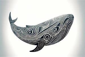 Maori Stammes- Wal skizzieren polynesisch tätowieren Muster Illustration generativ ai foto
