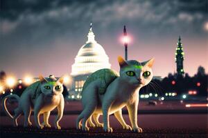 Außerirdischer Katzen Landung im Washington dc und Invasion- Planet Erde Illustration generativ ai foto