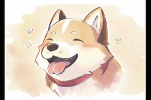 Anime lächelnd Hund Augen geschlossen mit glücklich Ausdruck Illustration generativ ai foto