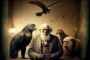 Welt Darwin Tag Darstellen das Evolution Theorie Illustration generativ ai foto