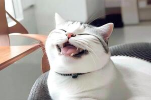 lächelnd Katze mit glücklich Ausdruck Illustration generativ ai foto
