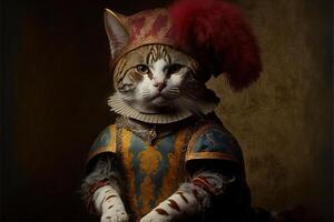arlecchino Italienisch Kostüm Harlekin Katze Illustration generativ ai foto