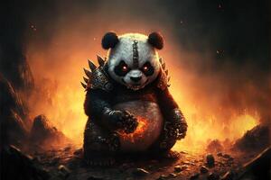 böse Schlecht Panda auf Feuer Illustration generativ ai foto