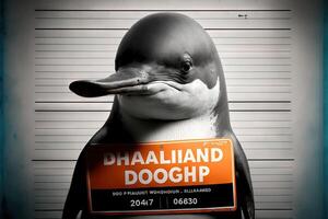 Delfin Schlecht Tier Polizei Polizeifoto Linie oben generativ ai foto