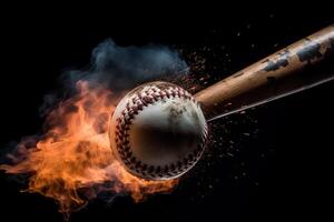 Detail von Baseball Schläger auffällig Ball im Explosion Illustration generativ ai foto