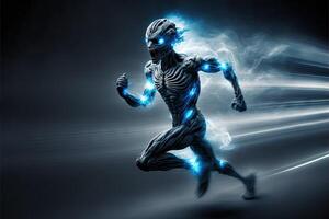 Blau Außerirdischer Laufen beim Lichtgeschwindigkeit Illustration generativ ai foto