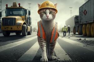 Straße Arbeiter Katze Arbeiten Job Beruf Illustration generativ ai foto
