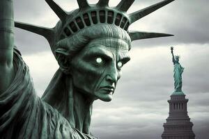 Statue von Freiheit ist ein Außerirdischer Illustration generativ ai foto