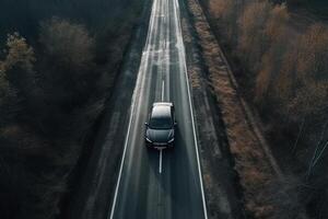 ai generativ Antenne Aussicht von ein Auto auf das Straße foto