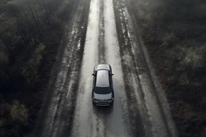 ai generativ Antenne Aussicht von ein Auto auf das Straße foto